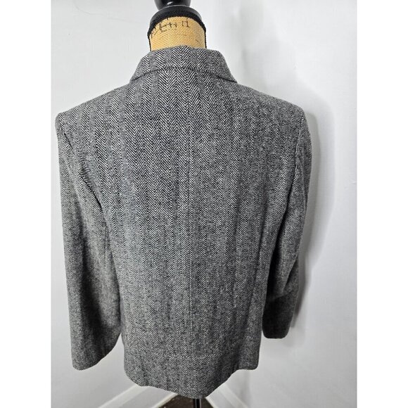 Sandro Black Herringbone Wool Zip Front Classic Blazer - Picture 3 of 12